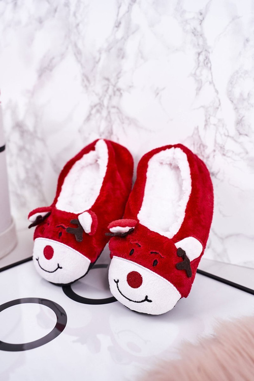 Świąteczne Dziecięce Papcie Z Reniferem1 Czerwone Xmas