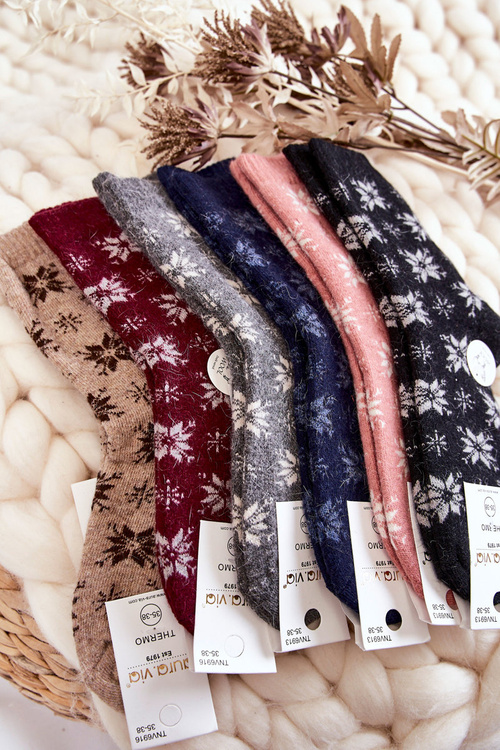 Damskie Wełniane Skarpetki W Śnieżynki Różowe