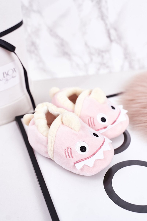 Dziecięce Ocieplane Welurowe Papcie Różowe Monster