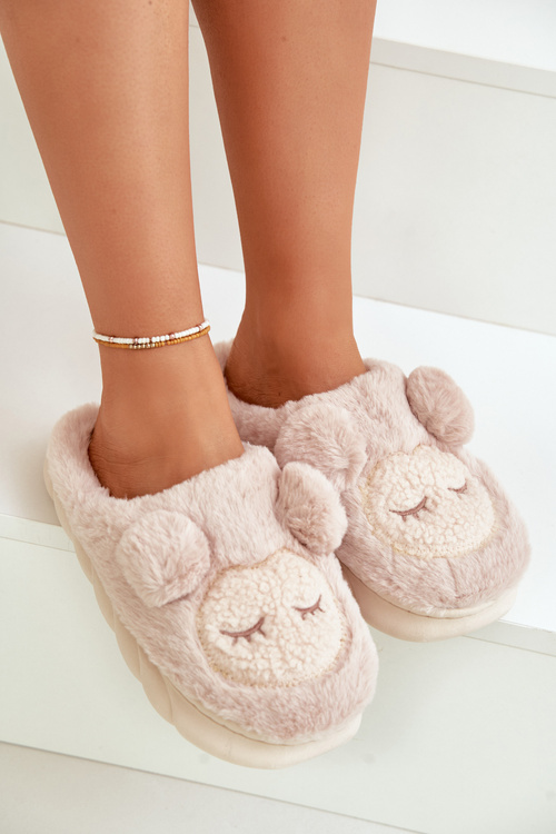 Ciepłe Futrzane Kapcie Damskie Beżowe Jozelinetta