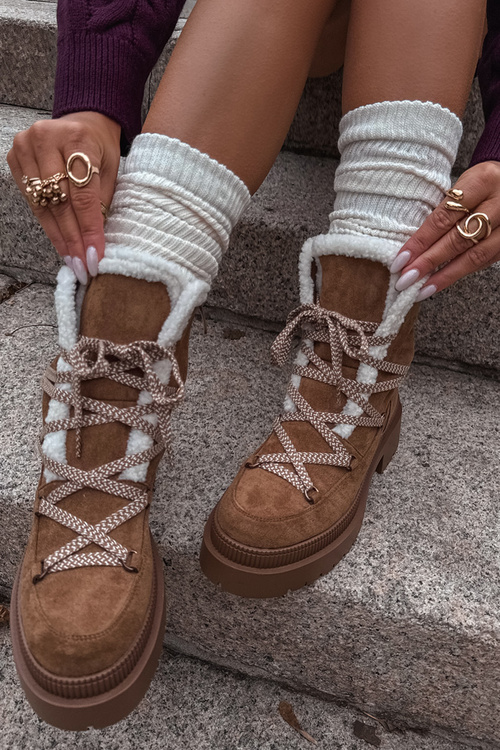 Śniegowce Damskie Z Kożuszkiem Camel Irmara