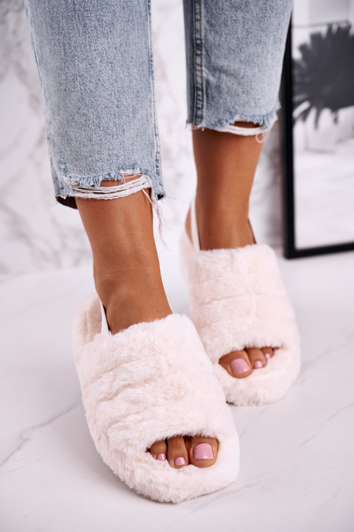 Papcie Damskie na Platformie Futrzane Beżowe Snowflake