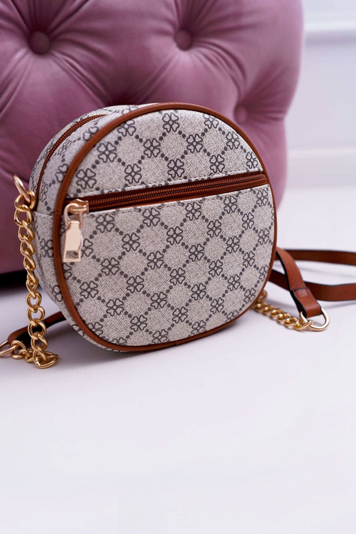 Torebka Kuferek Okrągły Beżowo Brązowy