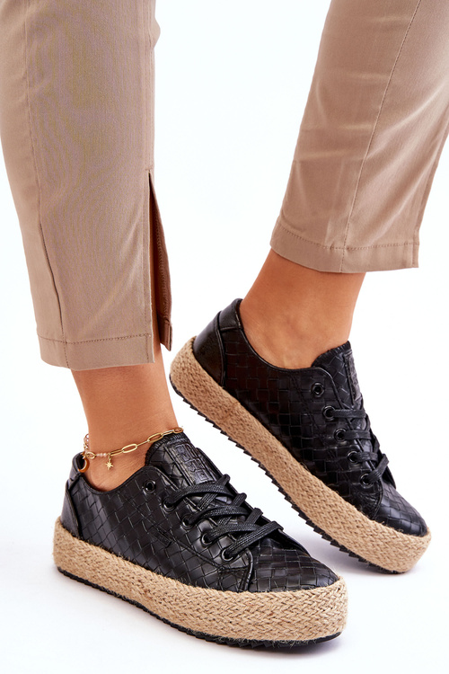 Wiązane Espadryle Na Plecionej Platformie Big Star JJ274396 Czarne