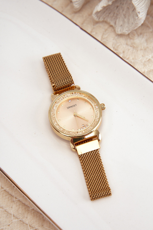 Damski Zegarek Ze Srebrną Tarczą ERNEST Złoty