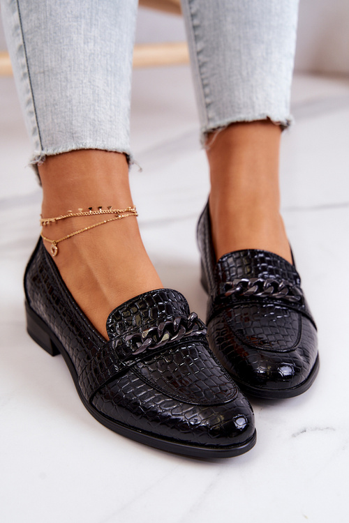Lakierowane Półbuty W Wężowy Wzór Czarne Yasmin