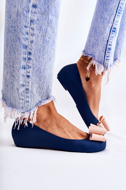 Damskie Gumowe Baleriny Z Kokardą Granatowe Florret