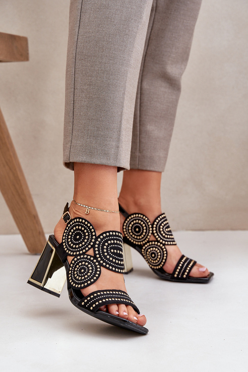 Zdobione Sandały Na Słupku Czarne Delariona