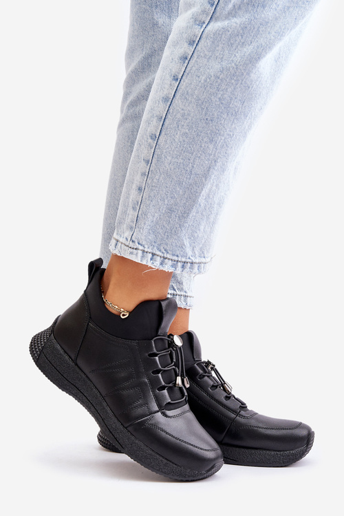 Ocieplane Buty Sportowe Skórzane Na Zamek Artiker 55C0041 Czarne