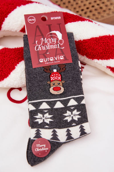 Skarpety Męskie Świąteczne Wzorzyste Z Reniferem Szare