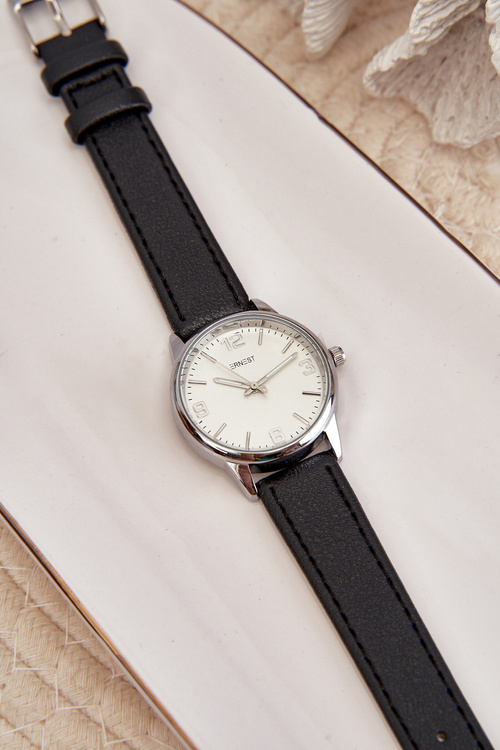 Damski Zegarek Na Eko Skórzanym Pasku Czarny Ernest E62177