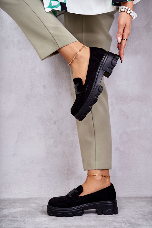 Damskie Zamszowe Półbuty Na Platformie Czarne Janne