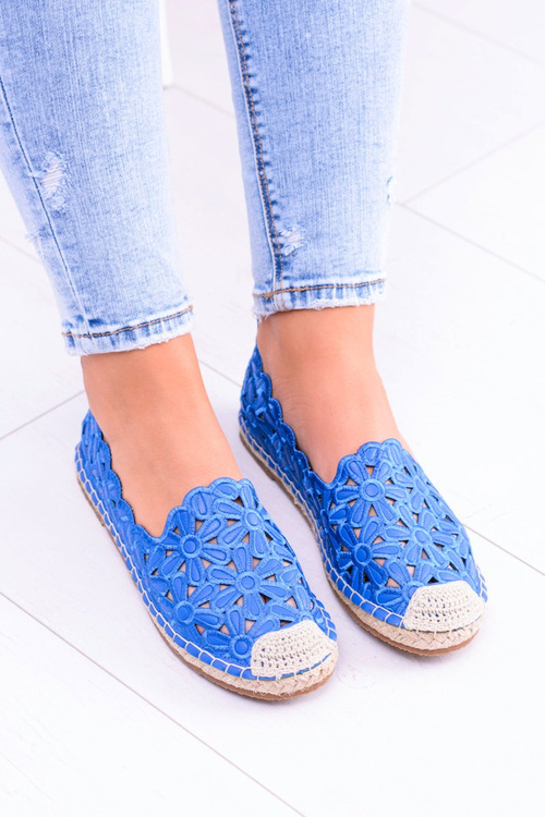Lu Boo Damskie Baleriny Granatowe Espadryle w Kwiaty Macarena