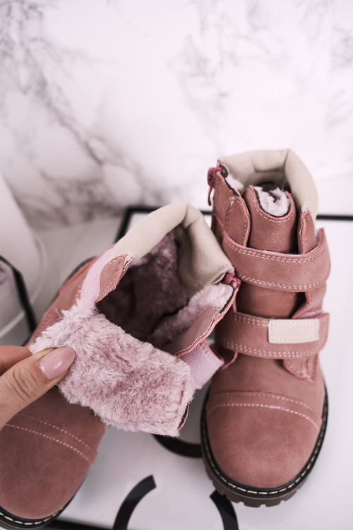 Dziecięce Traperki Botki Ocieplane Futerkiem Różowe Emma