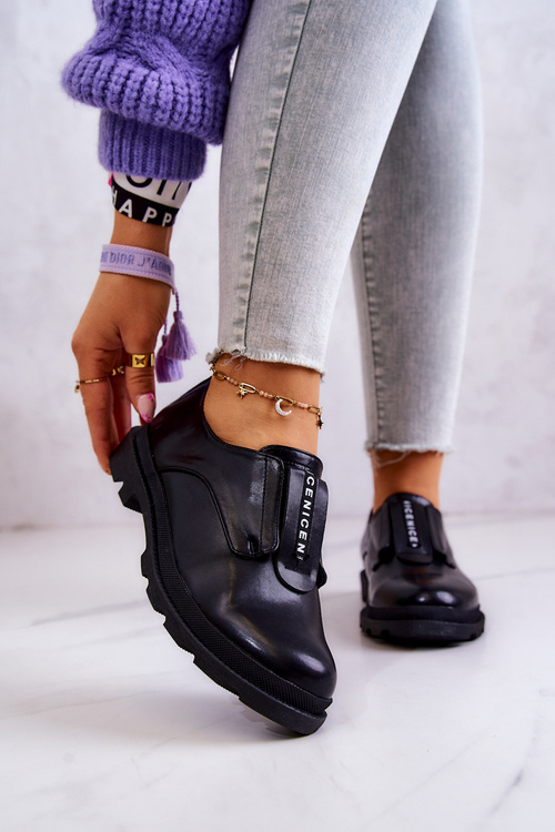 Skórzane Damskie Półbuty Wsuwane Czarne Kirstee