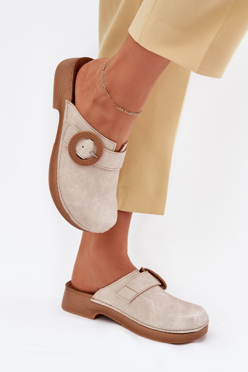 Klapki Chodaki Damskie Z Klamrą Inblu TF000001 Beżowe