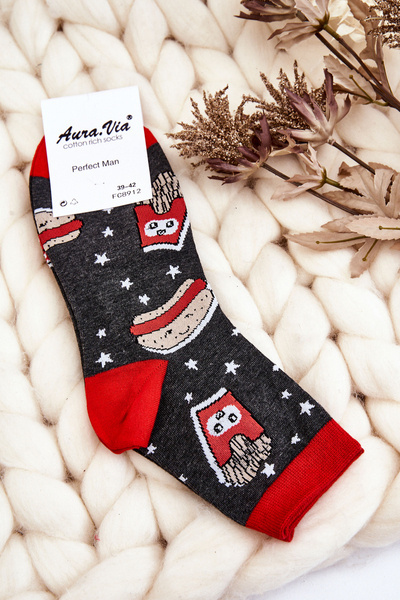 Męskie Śmieszne Skarpetki Nie Do Pary Hot-Dog I Donut Grafitowe