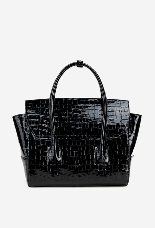 Lakierowana Torebka Kuferek Z Tłoczeniem NOBO BAG5810-M20 Czarna