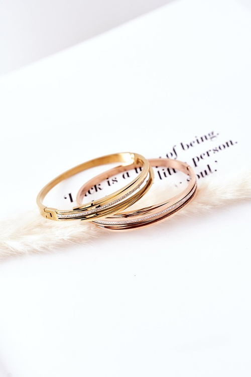 Bransoletka Stalowa Z Cyrkoniami Różowe Złoto