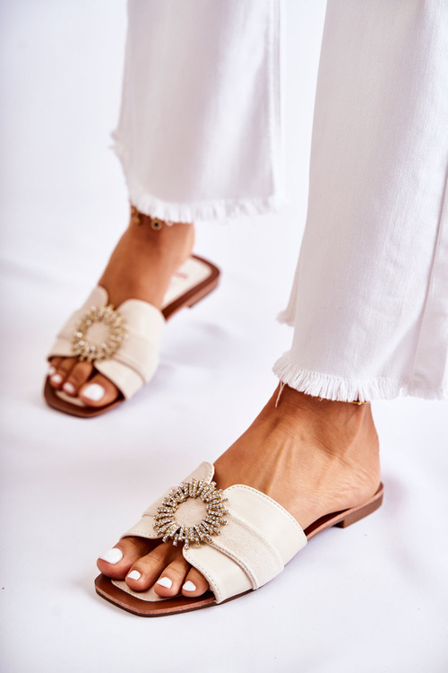 Damskie Wygodne Klapki Z Ozdobą Jasnobeżowe Ginera