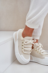 Sneakersy Damskie Z Grubymi Sznurówkami Na Platformie Beżowe Laloma