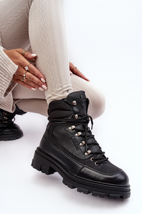 Ocieplane Trapery Botki Sznurowane Damskie Czarne Big Star MM274663