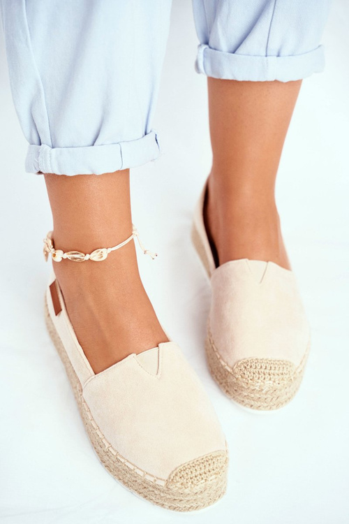 Espadryle Damskie Na Platformie Lniane Beżowe La Playa
