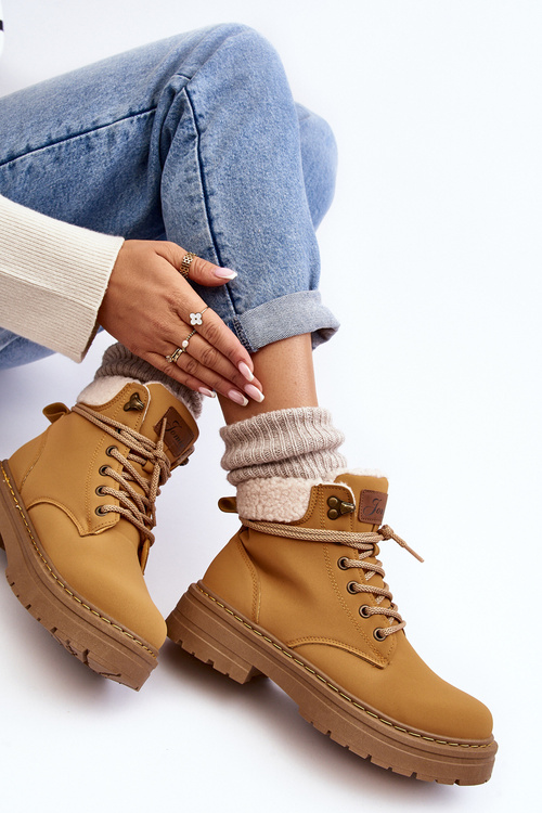 Trapery Damskie Skórzane Z Kożuchem Camel Lynnvia