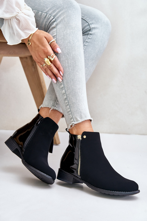 Ocieplane Botki Na Płaskim Obcasie Z Niską Cholewką Czarne Zinariella