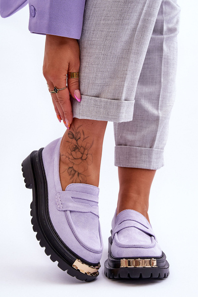 Klasyczne Zamszowe Mokasyny Z Ozdobą Fioletowe Monaro