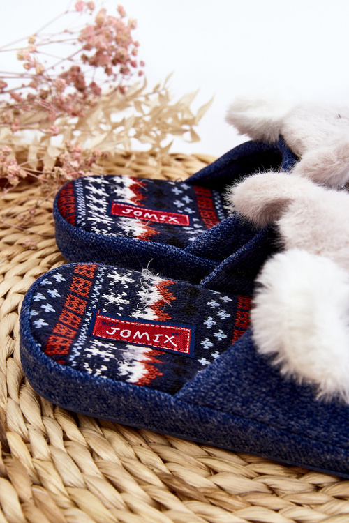 Dziecięce Kapcie Na Grubej Podeszwie z Misiem Granatowe Dasca