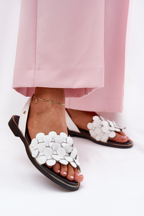 Skórzane Sandały Na Płaskim Obcasie Zazoo 40425 Białe