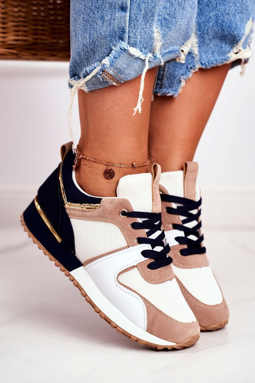 Sportowe Damskie Buty Beżowe Złote Elementy Clementine