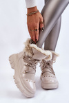 Damskie Botki Z Futerkiem Sznurowane Jasnobeżowe Merron