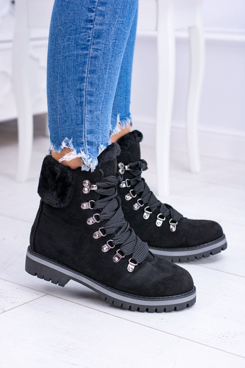 Czarne Damskie Traperki Z Futerkiem Timberki Vices K2