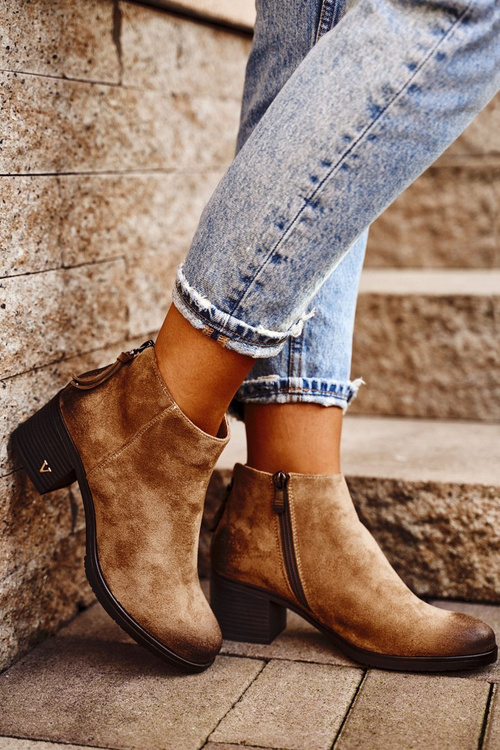 Botki Damskie Na Słupku Zamszowe Beżowe Volares