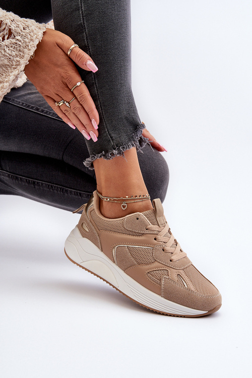 Sneakersy Damskie Na Platformie Brązowe Lenivia