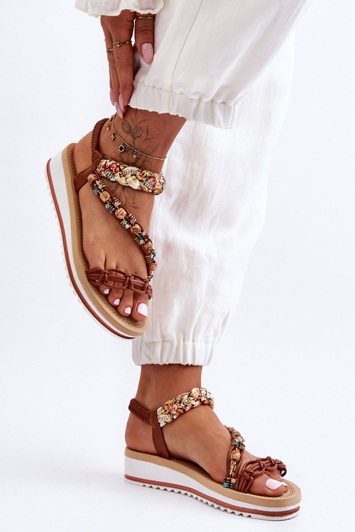 Wygodne Damskie Sandały Na Koturnie Brązowe Jodie