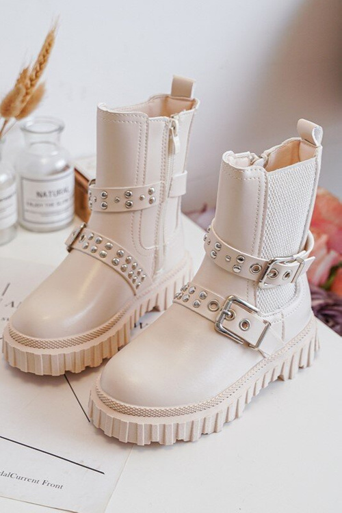 Botki Sztyblety Na Suwak Dziewczęce Beżowe Adeneia