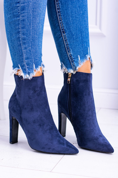 Granatowe Zamszowe Botki Na Szpilce Medea