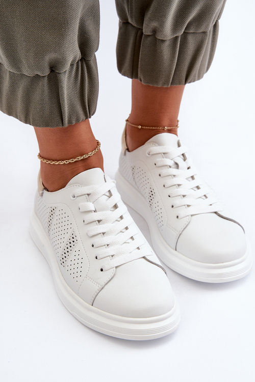 Lekkie Skórzane Trampki Damskie Białe S.Barski LR760