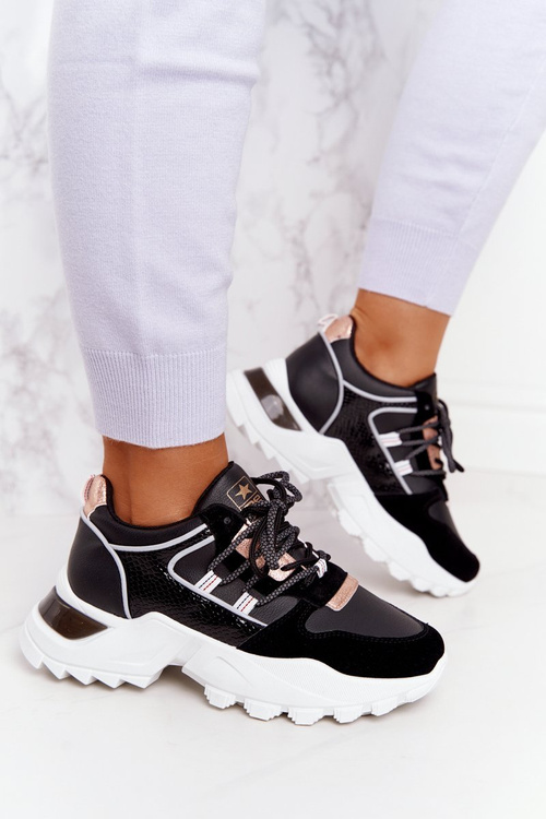 Damskie Sneakersy Na Masywnej Podeszwie Czarne Power