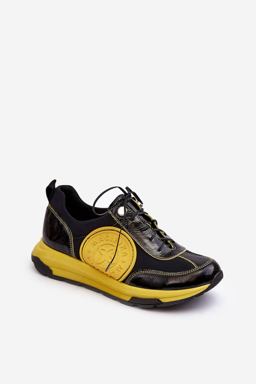 Damskie Buty Sportowe Skórzane Maciejka 06295-01 Czarno-Żółte