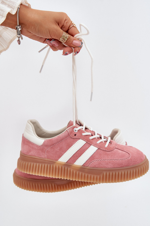 Zamszowe Sneakersy Damskie Na Platformie Różowe Marisae