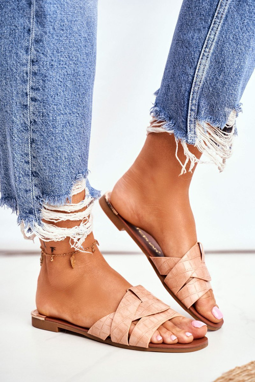 Klapki Damskie Skóra Węża Różowe Chance