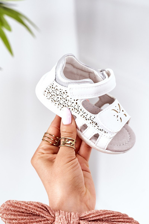 Dziecięce Skórzane Sandały Na Rzepy Białe Meera