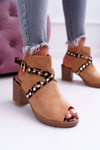 Sandały Damskie Na Słupku Lu Boo Z Cholewką Camel 318-30 Fiode