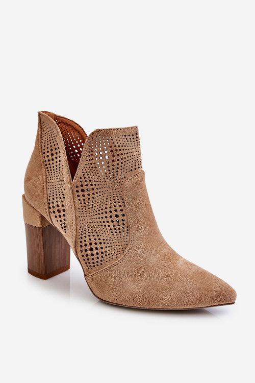 Ażurowe Zamszowe Botki Na Obcasie Beżowe Leanna