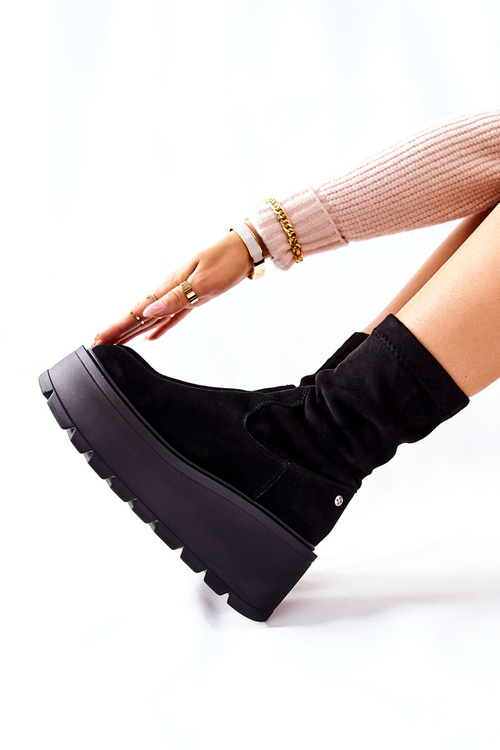 Zamszowe Botki Na Platformie Maciejka Czarne 05319-01