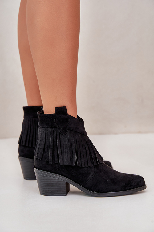 Botki Kowbojki Damskie Na Zamek Eko Zamszowe Czarne S.Barski HY42-127